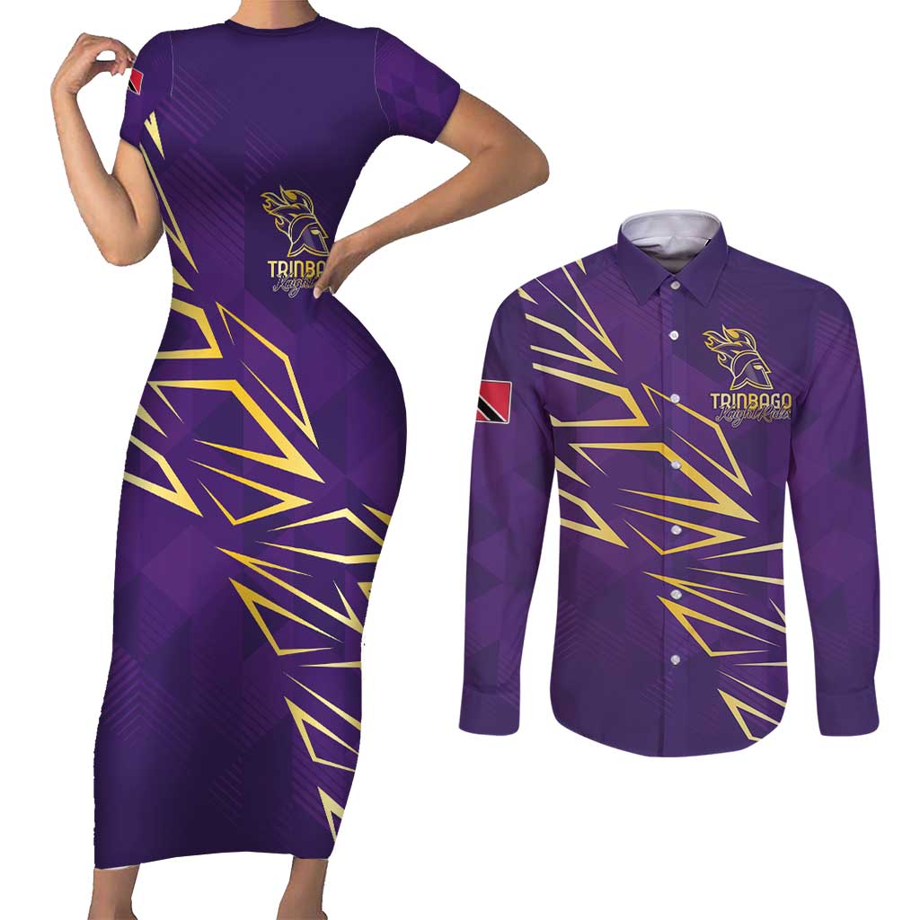 Trinbago Cricket Custom Couples Matching Short Sleeve Bodycon Dress and Long Sleeve Button Shirt TKR Quadruple Champion - Wonder Print Shop