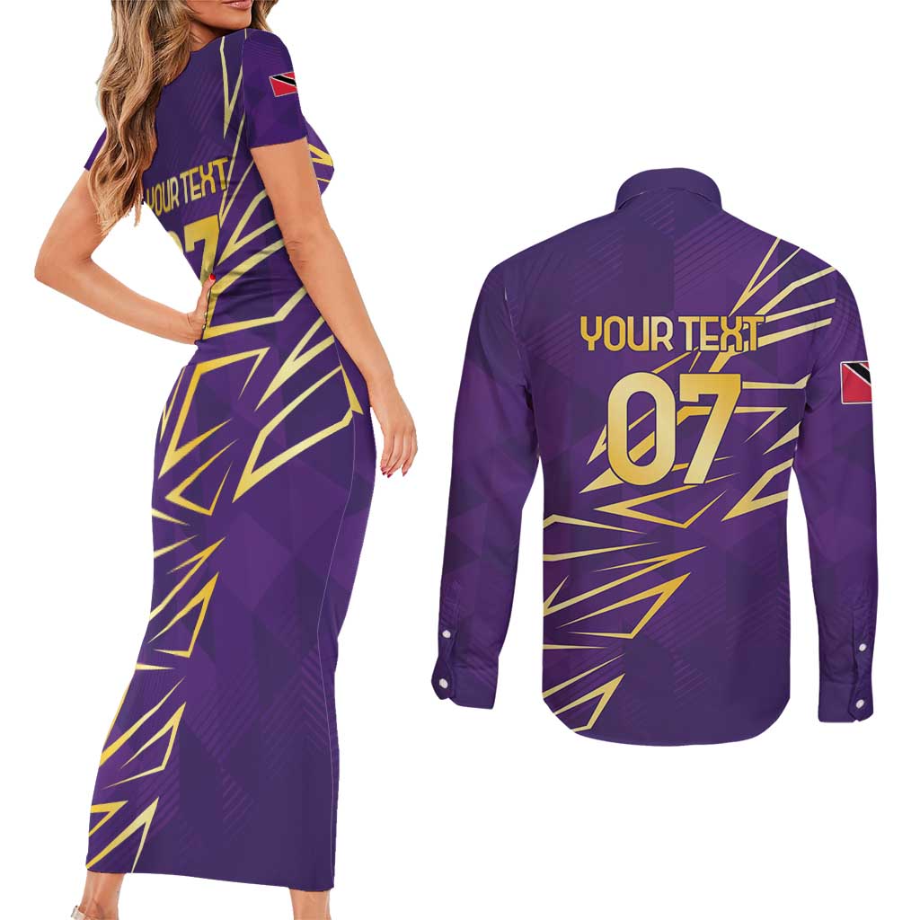 Trinbago Cricket Custom Couples Matching Short Sleeve Bodycon Dress and Long Sleeve Button Shirt TKR Quadruple Champion - Wonder Print Shop