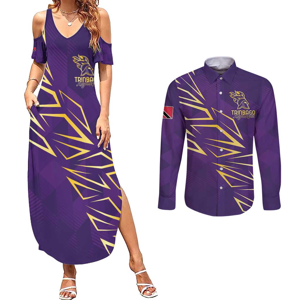 Trinbago Cricket Custom Couples Matching Summer Maxi Dress and Long Sleeve Button Shirt TKR Quadruple Champion - Wonder Print Shop