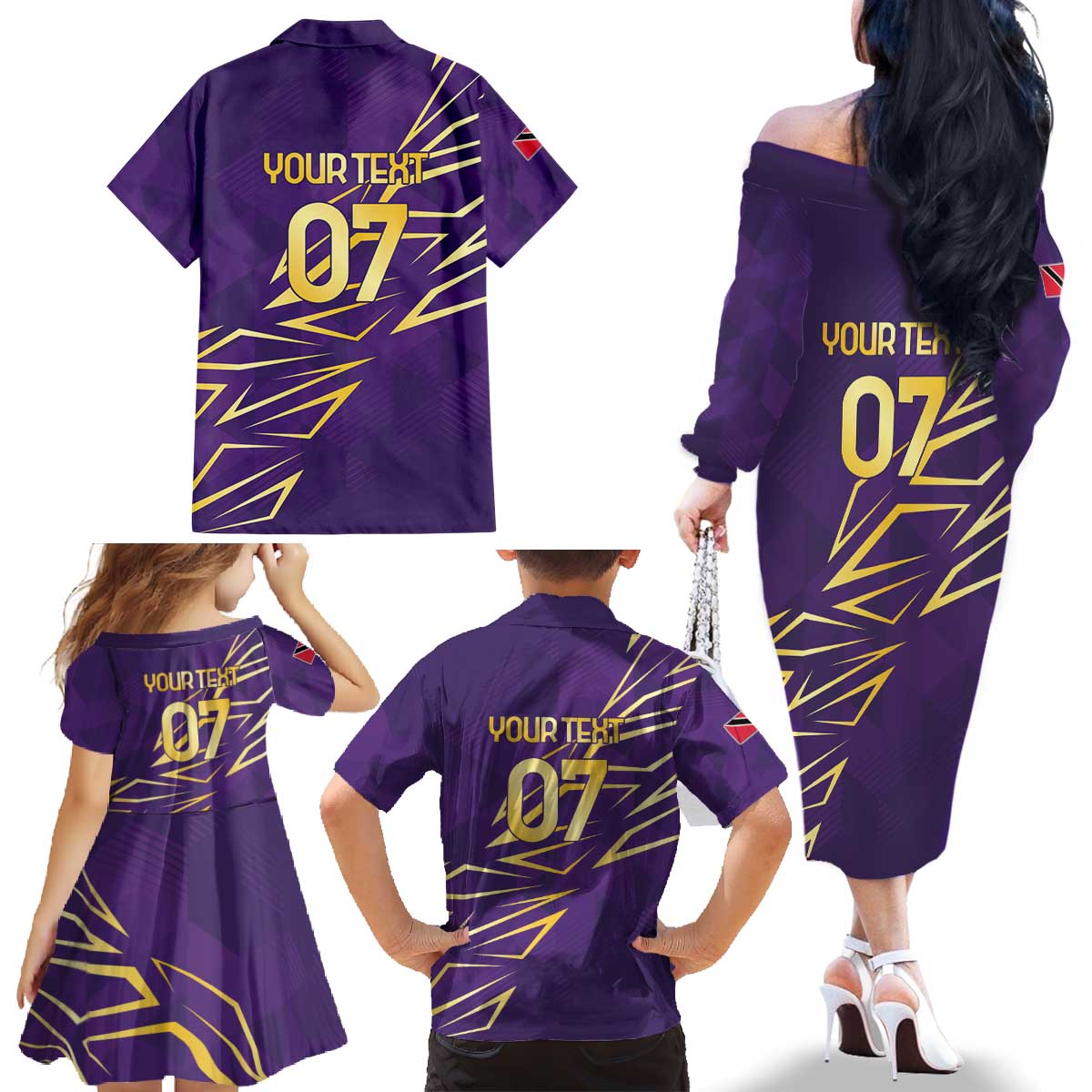 Trinbago Cricket Custom Family Matching Off The Shoulder Long Sleeve Dress and Hawaiian Shirt TKR Quadruple Champion - Wonder Print Shop