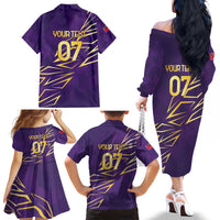 Trinbago Cricket Custom Family Matching Off The Shoulder Long Sleeve Dress and Hawaiian Shirt TKR Quadruple Champion - Wonder Print Shop