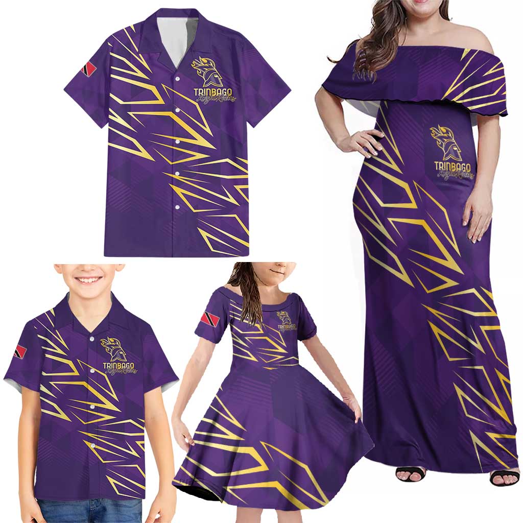 Trinbago Cricket Custom Family Matching Off Shoulder Maxi Dress and Hawaiian Shirt TKR Quadruple Champion - Wonder Print Shop