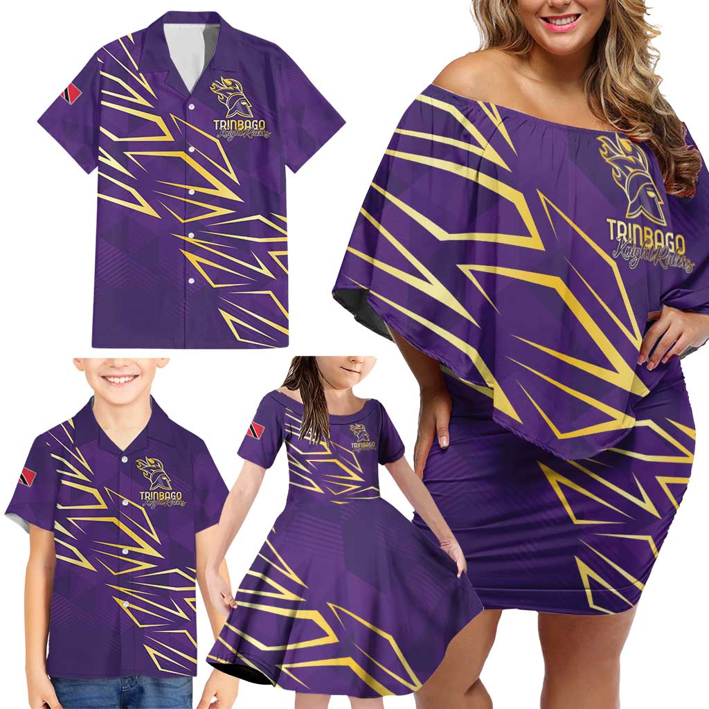 Trinbago Cricket Custom Family Matching Off Shoulder Short Dress and Hawaiian Shirt TKR Quadruple Champion - Wonder Print Shop