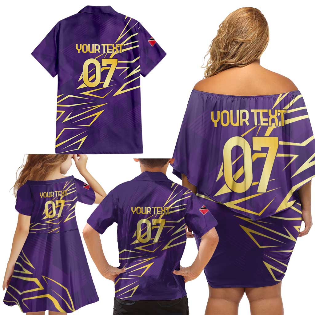 Trinbago Cricket Custom Family Matching Off Shoulder Short Dress and Hawaiian Shirt TKR Quadruple Champion - Wonder Print Shop