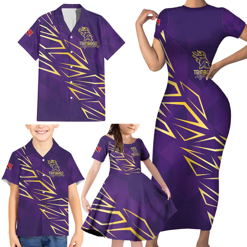 Trinbago Cricket Custom Family Matching Short Sleeve Bodycon Dress and Hawaiian Shirt TKR Quadruple Champion - Wonder Print Shop