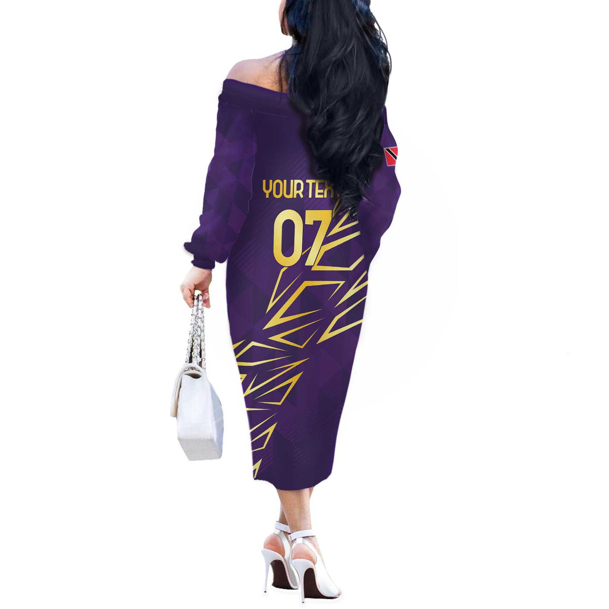 Trinbago Cricket Custom Off The Shoulder Long Sleeve Dress TKR Quadruple Champion - Wonder Print Shop