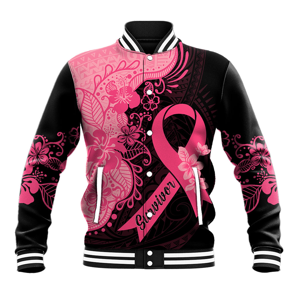Polynesian Baseball Jacket Plumeria Breast Cancer Awareness Survivor Ribbon Pink LT7 - Wonder Print Shop