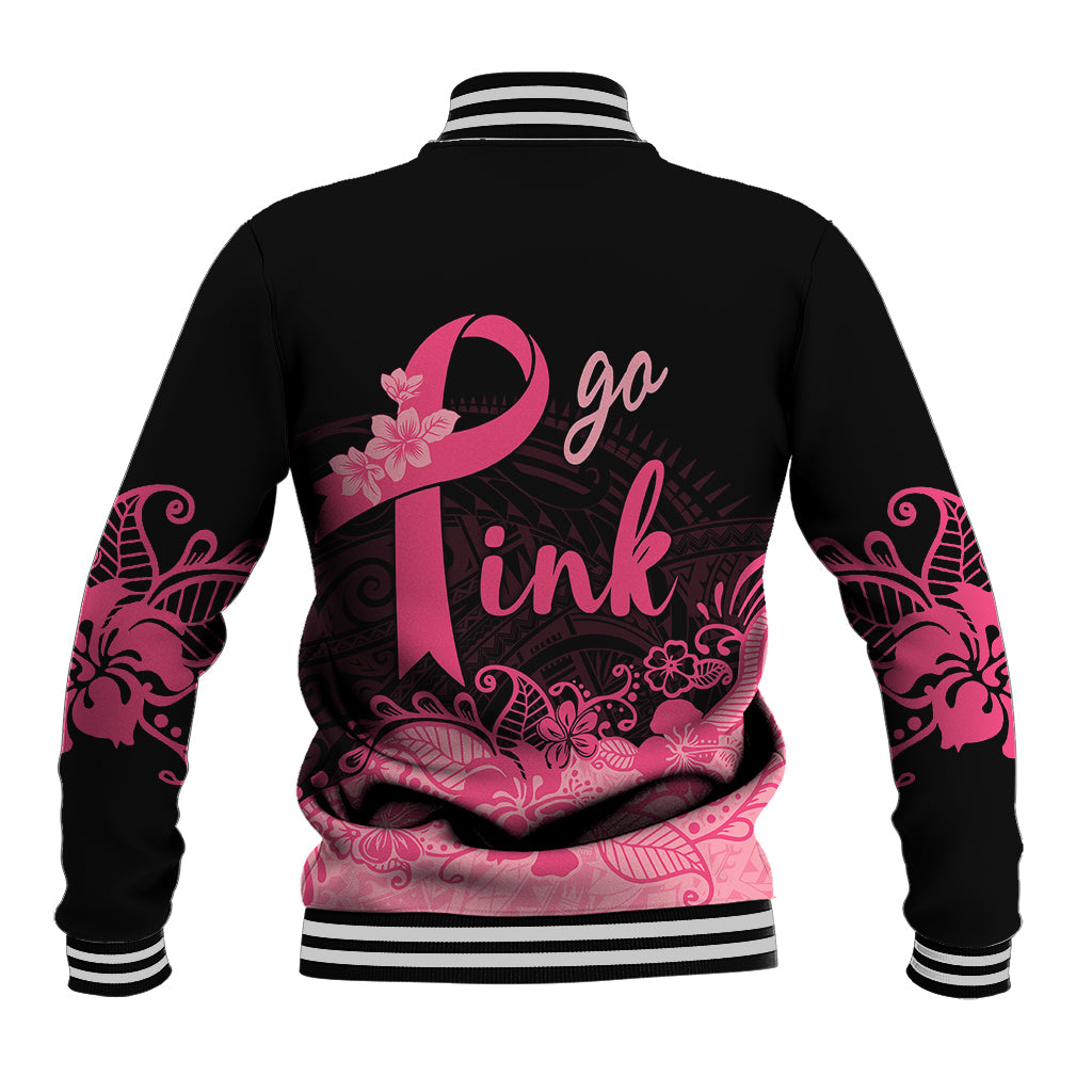 Polynesian Baseball Jacket Plumeria Breast Cancer Awareness Survivor Ribbon Pink LT7 - Wonder Print Shop