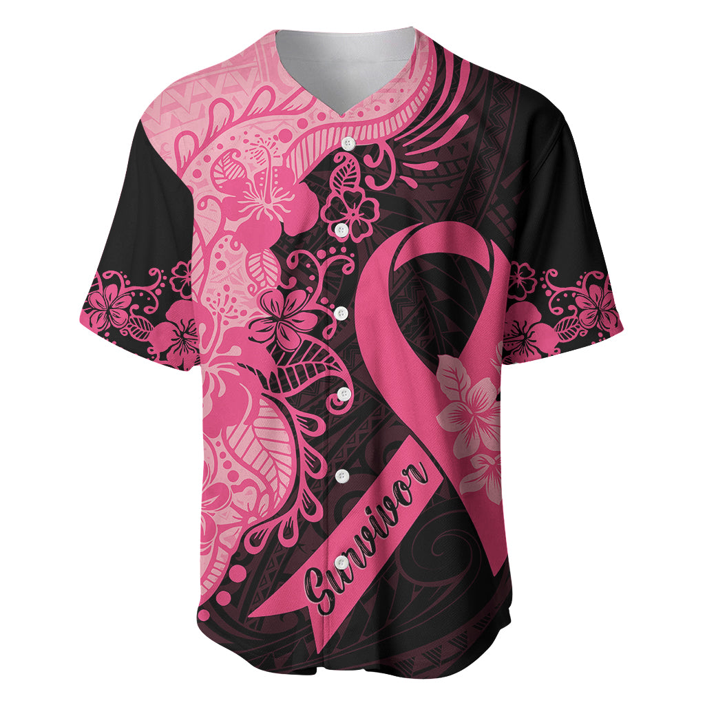 Polynesian Baseball Jersey Plumeria Breast Cancer Awareness Survivor Ribbon Pink LT7 - Wonder Print Shop
