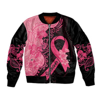 Polynesian Bomber Jacket Plumeria Breast Cancer Awareness Survivor Ribbon Pink LT7 - Wonder Print Shop