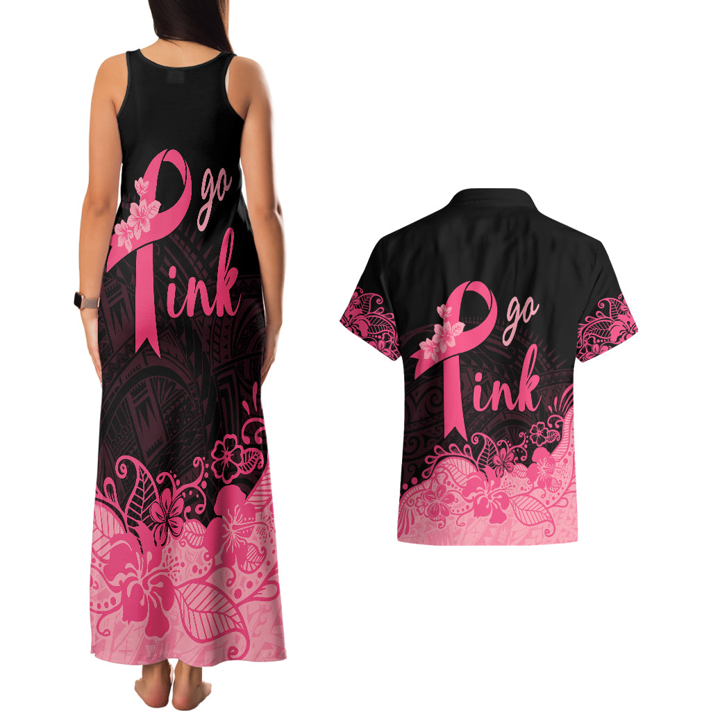 Polynesian Couples Matching Tank Maxi Dress and Hawaiian Shirt Plumeria Breast Cancer Awareness Survivor Ribbon Pink LT7 - Wonder Print Shop