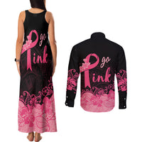 Polynesian Couples Matching Tank Maxi Dress and Long Sleeve Button Shirts Plumeria Breast Cancer Awareness Survivor Ribbon Pink LT7 - Wonder Print Shop