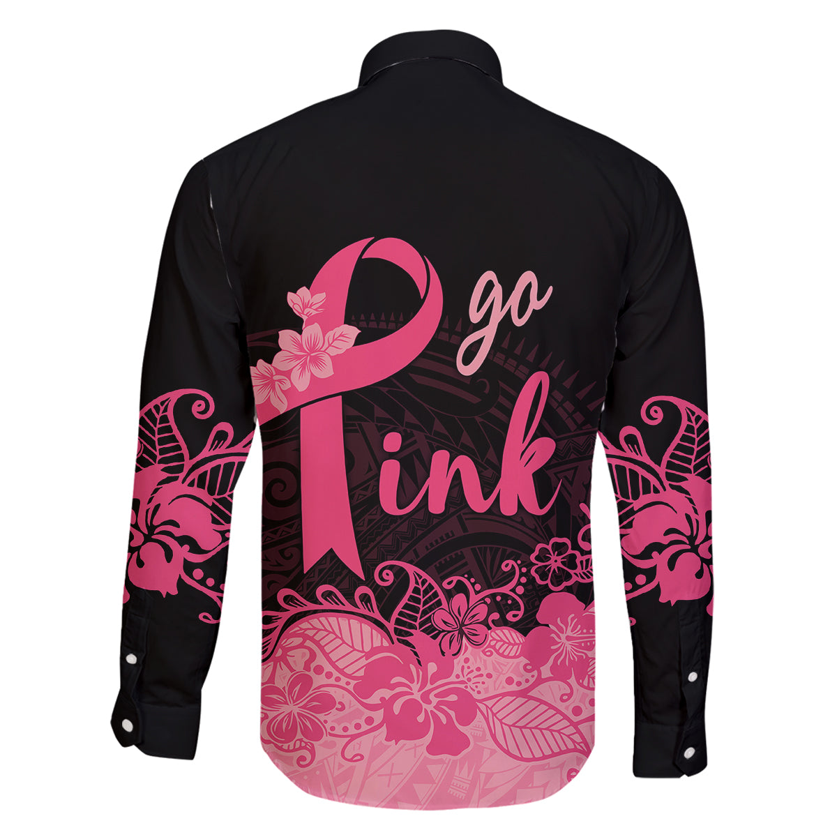 Polynesian Family Matching Long Sleeve Bodycon Dress and Hawaiian Shirt Plumeria Breast Cancer Awareness Survivor Ribbon Pink LT7 - Wonder Print Shop