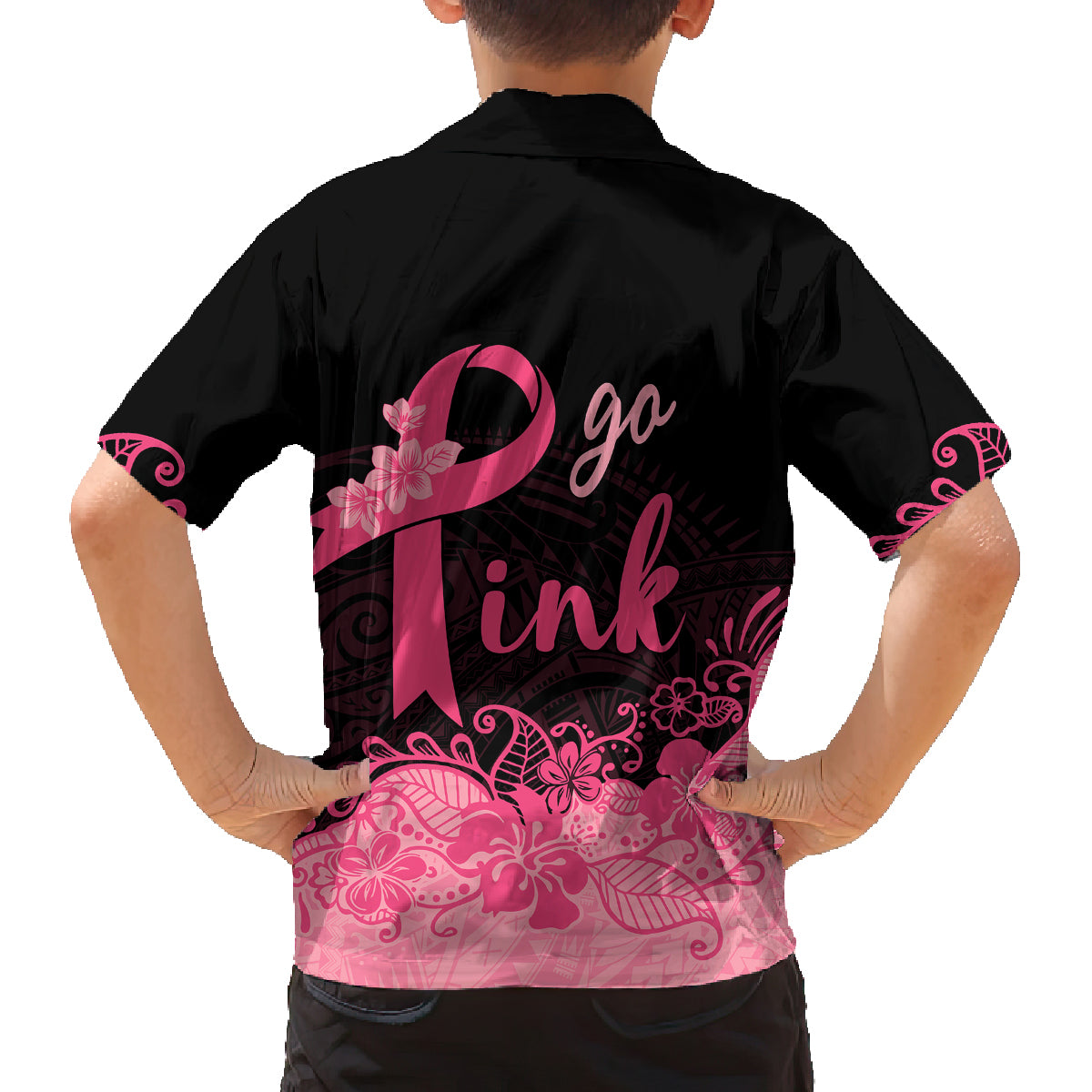 Polynesian Family Matching Mermaid Dress and Hawaiian Shirt Plumeria Breast Cancer Awareness Survivor Ribbon Pink LT7 - Wonder Print Shop