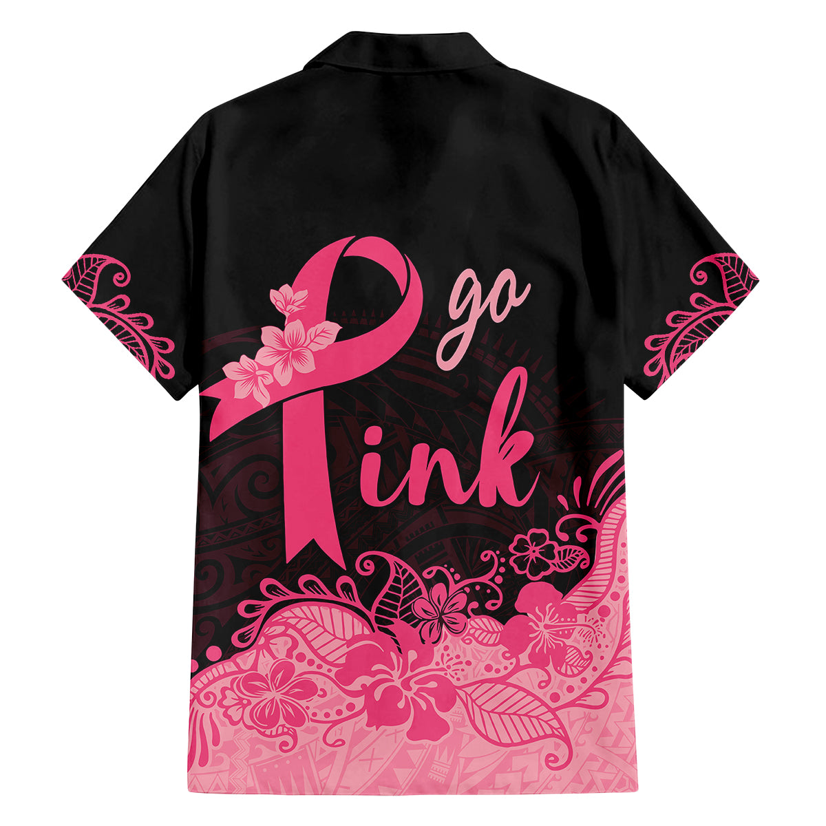 Polynesian Family Matching Off Shoulder Long Sleeve Dress and Hawaiian Shirt Plumeria Breast Cancer Awareness Survivor Ribbon Pink - Wonder Print Shop