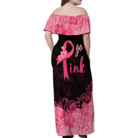 Polynesian Family Matching Off Shoulder Maxi Dress and Hawaiian Shirt Plumeria Breast Cancer Awareness Survivor Ribbon Pink LT7 - Wonder Print Shop