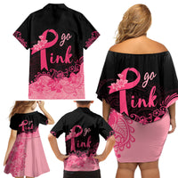 Polynesian Family Matching Off Shoulder Short Dress and Hawaiian Shirt Plumeria Breast Cancer Awareness Survivor Ribbon Pink LT7 - Wonder Print Shop