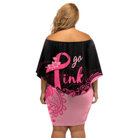 Polynesian Family Matching Off Shoulder Short Dress and Hawaiian Shirt Plumeria Breast Cancer Awareness Survivor Ribbon Pink LT7 - Wonder Print Shop