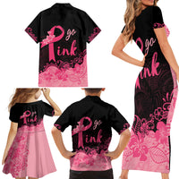 Polynesian Family Matching Short Sleeve Bodycon Dress and Hawaiian Shirt Plumeria Breast Cancer Awareness Survivor Ribbon Pink - Wonder Print Shop