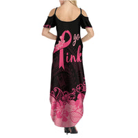 Polynesian Family Matching Summer Maxi Dress and Hawaiian Shirt Plumeria Breast Cancer Awareness Survivor Ribbon Pink - Wonder Print Shop