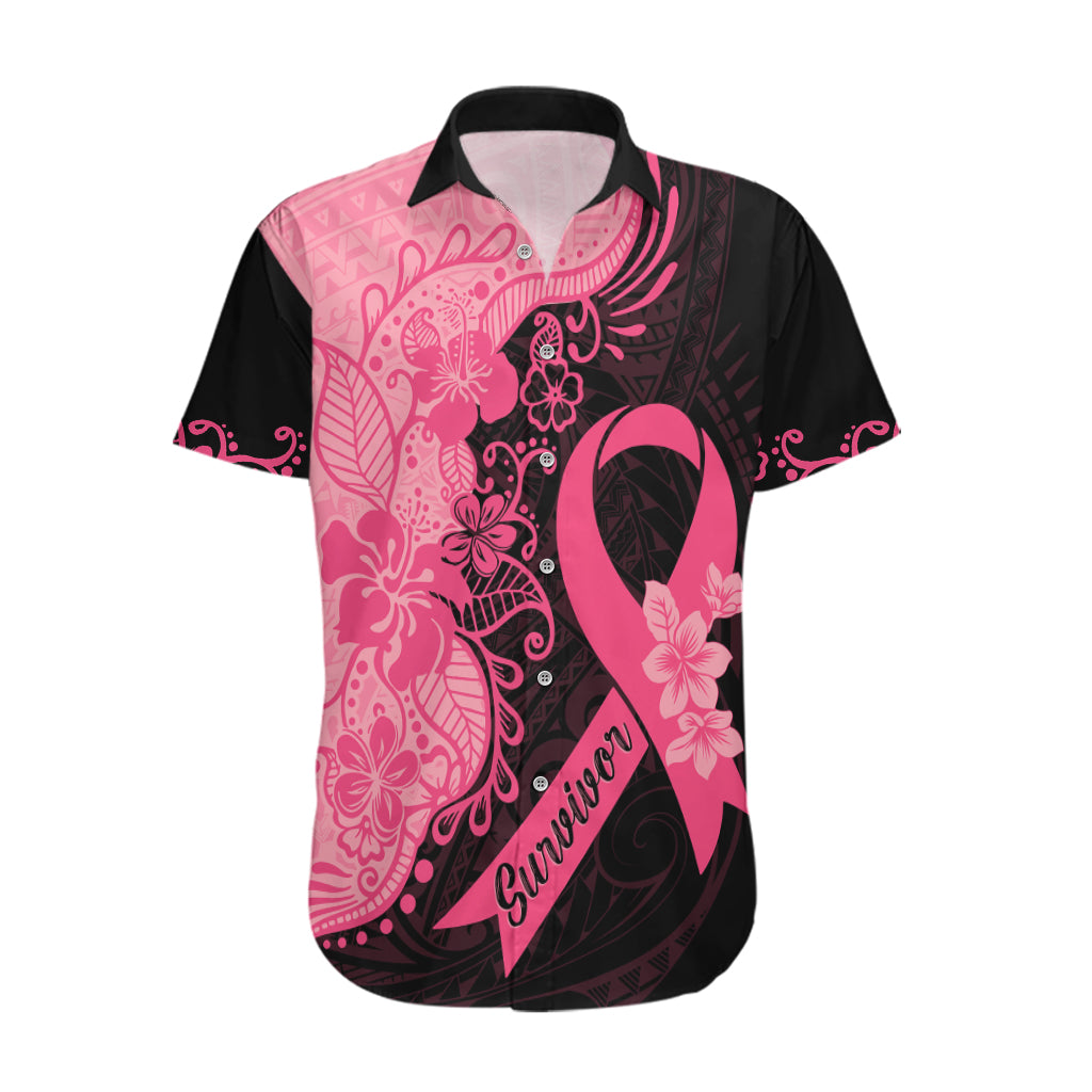 Polynesian Hawaiian Shirt Plumeria Breast Cancer Awareness Survivor Ribbon Pink - Wonder Print Shop