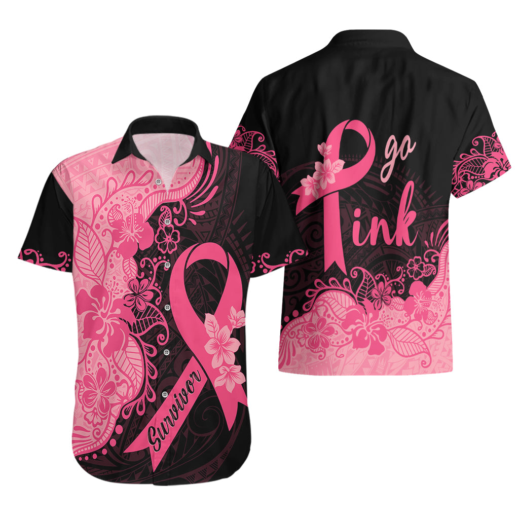 Polynesian Hawaiian Shirt Plumeria Breast Cancer Awareness Survivor Ribbon Pink - Wonder Print Shop
