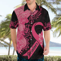 Polynesian Hawaiian Shirt Plumeria Breast Cancer Awareness Survivor Ribbon Pink - Wonder Print Shop