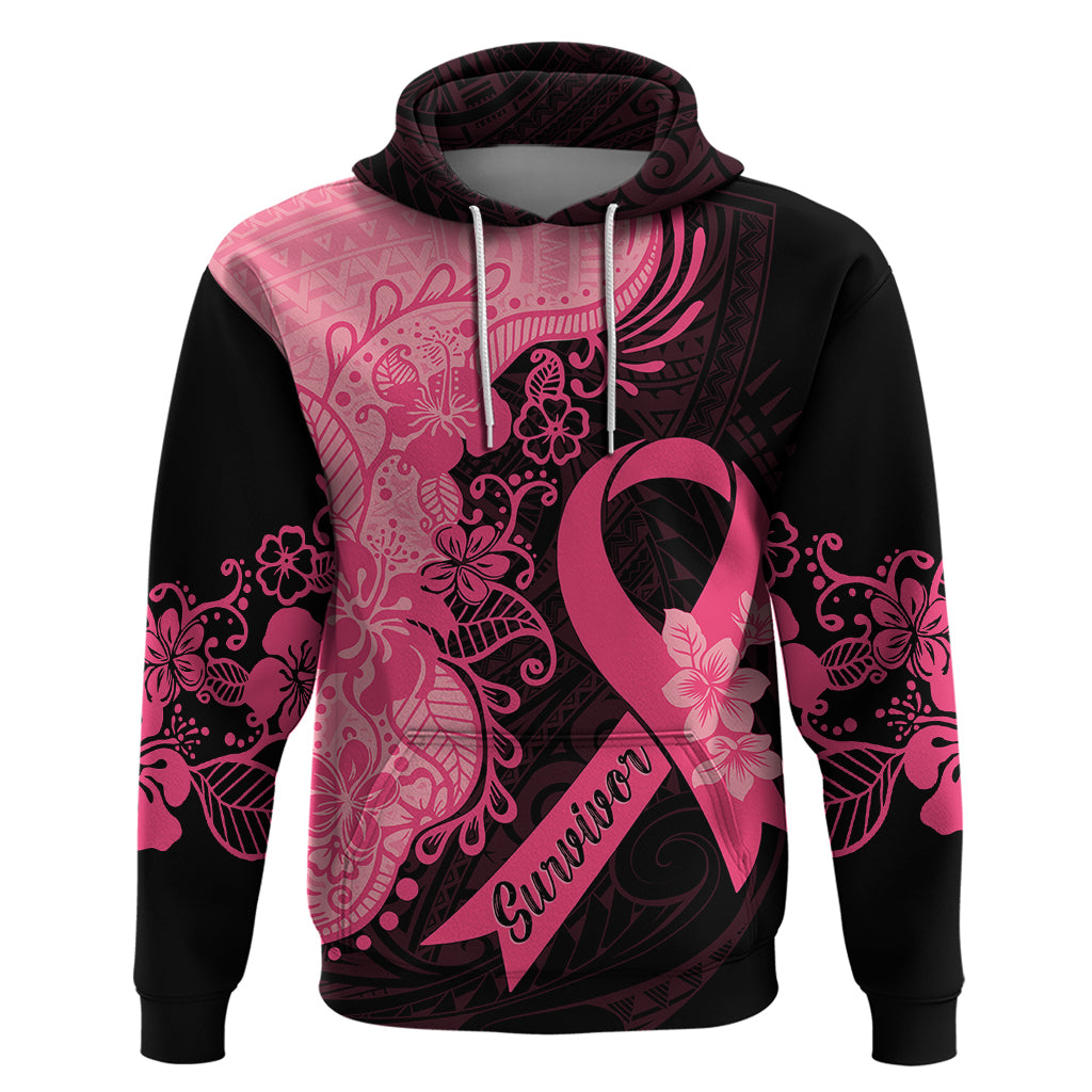 Polynesian Hoodie Plumeria Breast Cancer Awareness Survivor Ribbon Pink - Wonder Print Shop