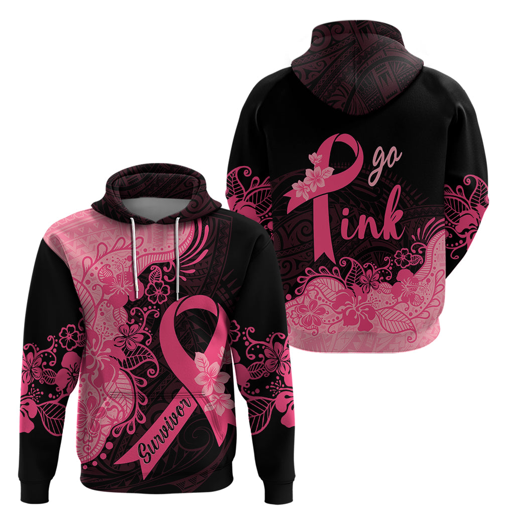 Polynesian Hoodie Plumeria Breast Cancer Awareness Survivor Ribbon Pink - Wonder Print Shop