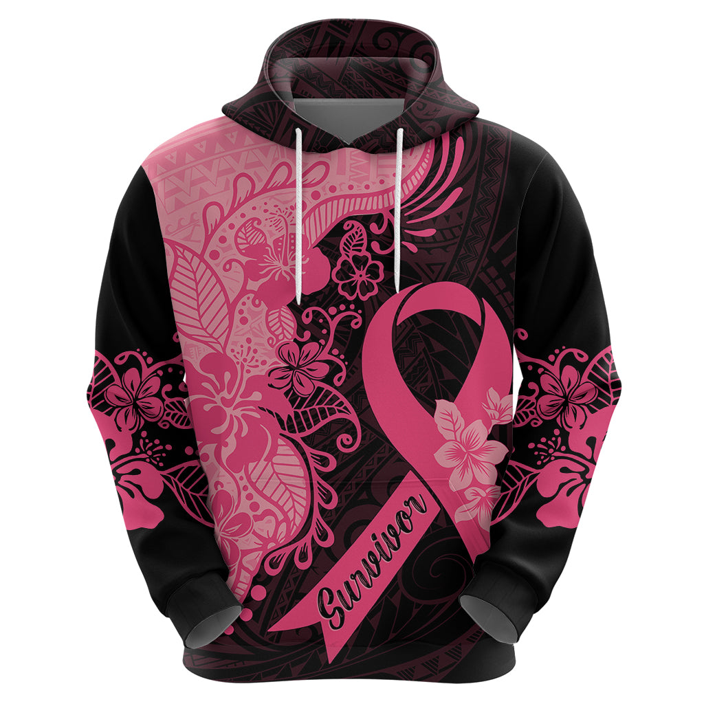 Polynesian Hoodie Plumeria Breast Cancer Awareness Survivor Ribbon Pink - Wonder Print Shop