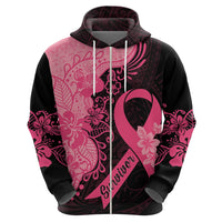 Polynesian Hoodie Plumeria Breast Cancer Awareness Survivor Ribbon Pink - Wonder Print Shop