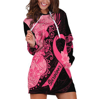 Polynesian Hoodie Dress Plumeria Breast Cancer Awareness Survivor Ribbon Pink - Wonder Print Shop