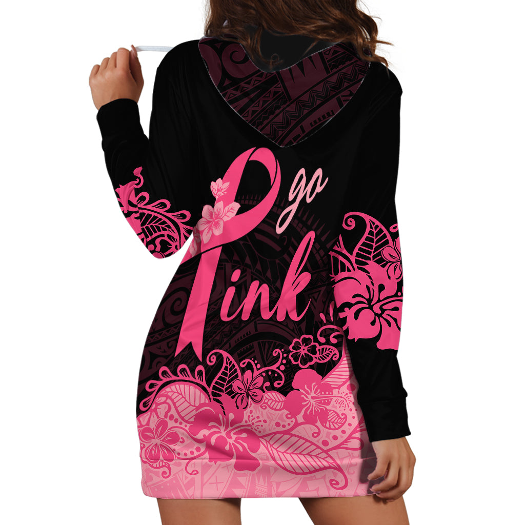 Polynesian Hoodie Dress Plumeria Breast Cancer Awareness Survivor Ribbon Pink - Wonder Print Shop