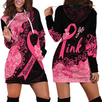 Polynesian Hoodie Dress Plumeria Breast Cancer Awareness Survivor Ribbon Pink - Wonder Print Shop