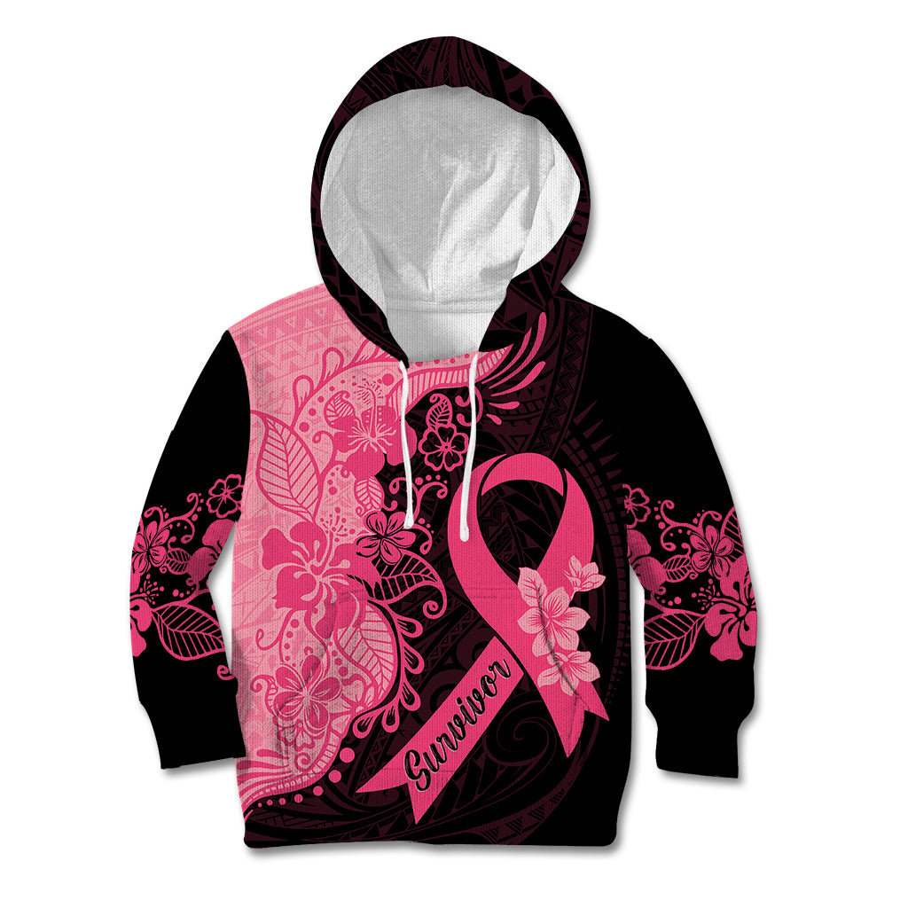 Polynesian Kid Hoodie Plumeria Breast Cancer Awareness Survivor Ribbon Pink - Wonder Print Shop