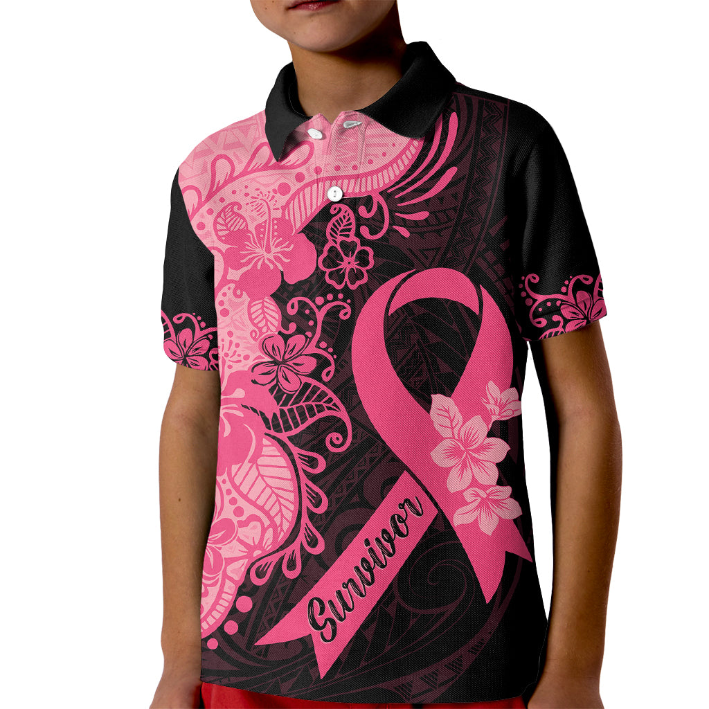 Polynesian Kid Polo Shirt Plumeria Breast Cancer Awareness Survivor Ribbon Pink - Wonder Print Shop
