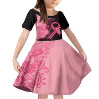 Polynesian Kid Short Sleeve Dress Plumeria Breast Cancer Awareness Survivor Ribbon Pink - Wonder Print Shop