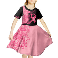 Polynesian Kid Short Sleeve Dress Plumeria Breast Cancer Awareness Survivor Ribbon Pink - Wonder Print Shop
