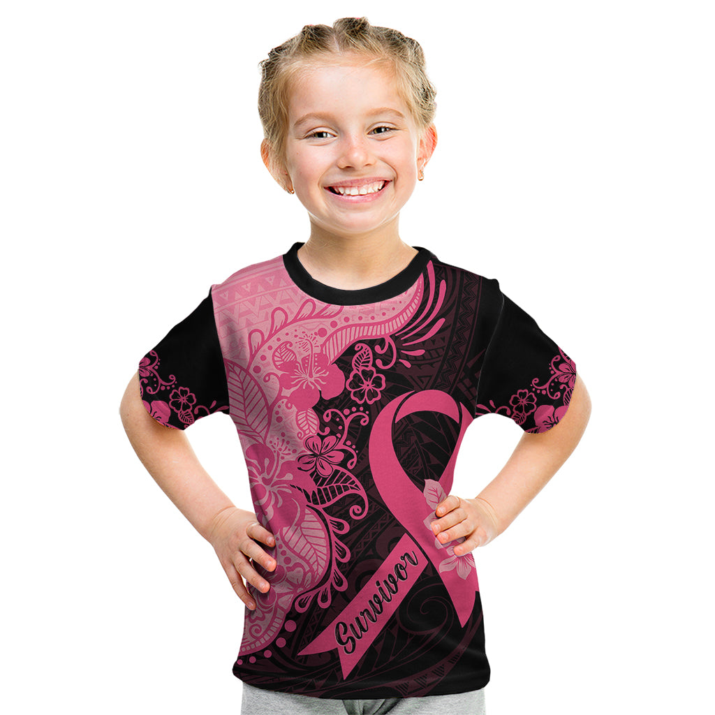 Polynesian Kid T Shirt Plumeria Breast Cancer Awareness Survivor Ribbon Pink - Wonder Print Shop