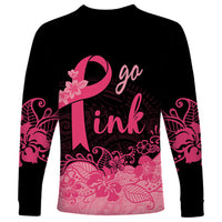 Polynesian Long Sleeve Shirt Plumeria Breast Cancer Awareness Survivor Ribbon Pink - Wonder Print Shop