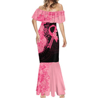 Polynesian Mermaid Dress Plumeria Breast Cancer Awareness Survivor Ribbon Pink - Wonder Print Shop