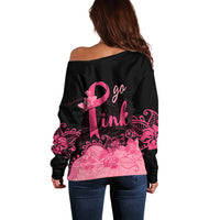 Polynesian Off Shoulder Sweater Plumeria Breast Cancer Awareness Survivor Ribbon Pink - Wonder Print Shop