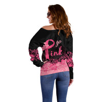 Polynesian Off Shoulder Sweater Plumeria Breast Cancer Awareness Survivor Ribbon Pink - Wonder Print Shop