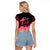 Polynesian Raglan Cropped T Shirt Plumeria Breast Cancer Awareness Survivor Ribbon Pink - Wonder Print Shop