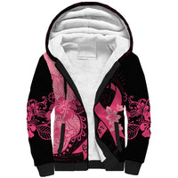 Polynesian Sherpa Hoodie Plumeria Breast Cancer Awareness Survivor Ribbon Pink - Wonder Print Shop