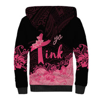 Polynesian Sherpa Hoodie Plumeria Breast Cancer Awareness Survivor Ribbon Pink - Wonder Print Shop