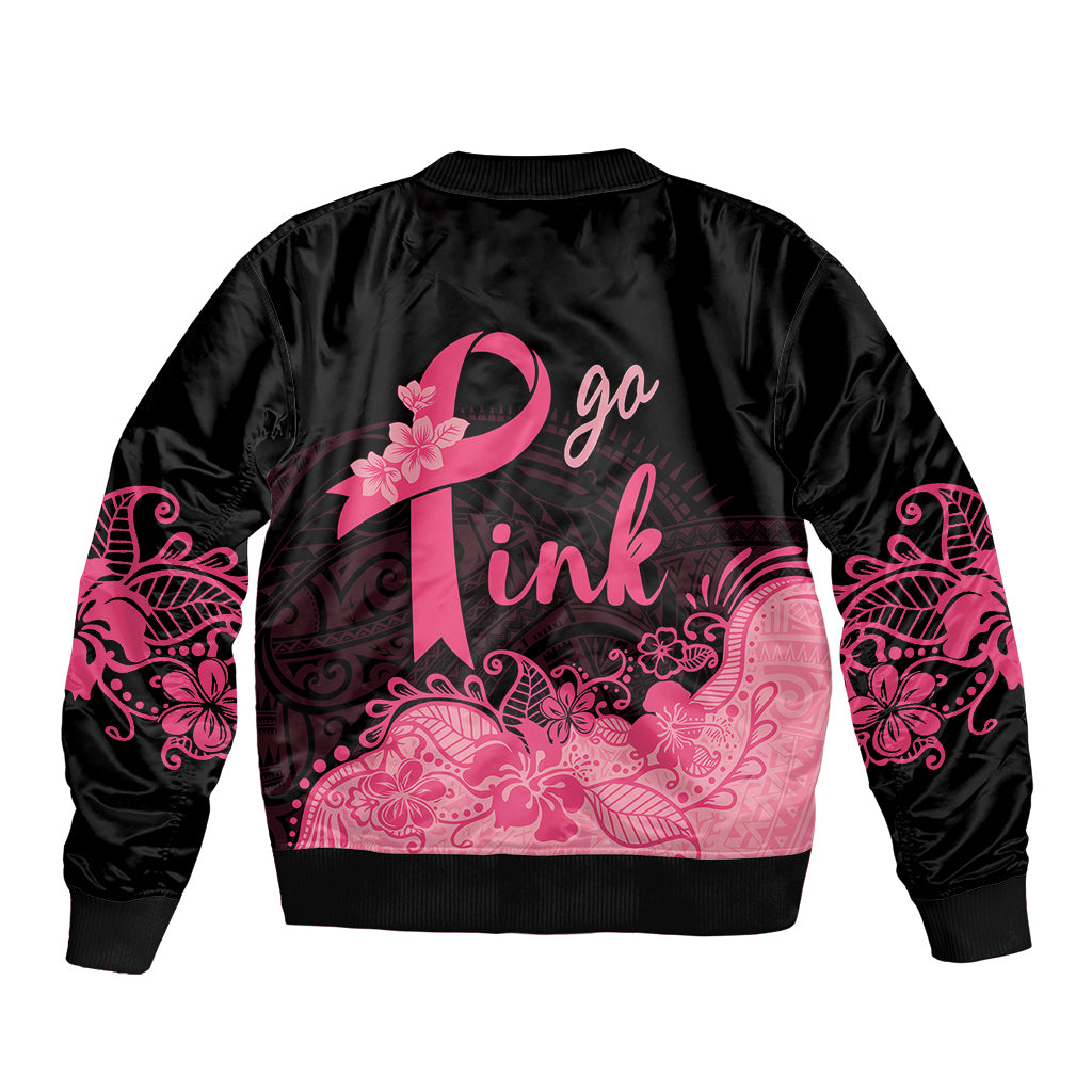 Polynesian Sleeve Zip Bomber Jacket Plumeria Breast Cancer Awareness Survivor Ribbon Pink - Wonder Print Shop