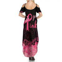 Polynesian Summer Maxi Dress Plumeria Breast Cancer Awareness Survivor Ribbon Pink - Wonder Print Shop