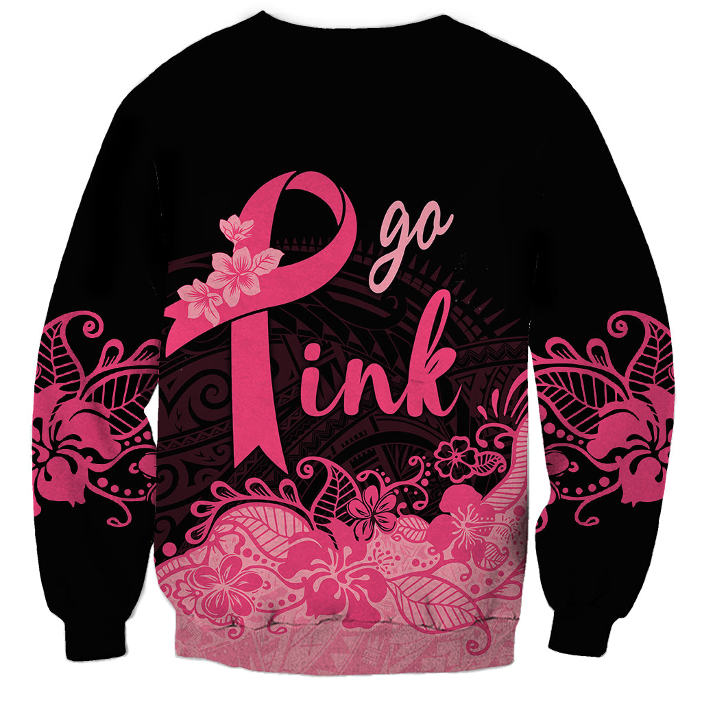 Polynesian Sweatshirt Plumeria Breast Cancer Awareness Survivor Ribbon Pink - Wonder Print Shop