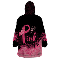 Polynesian Wearable Blanket Hoodie Plumeria Breast Cancer Awareness Survivor Ribbon Pink - Wonder Print Shop